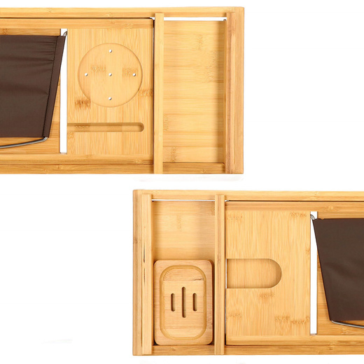 Półka na wannę regulowana 75-110,5 cm, nakładka bambusowa