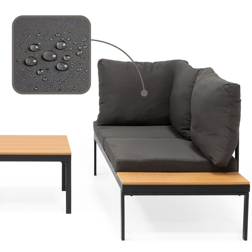 Meble ogrodowe zestaw stolik kawowy, sofa modułowa z poduszkami na taras czarno-brązowy