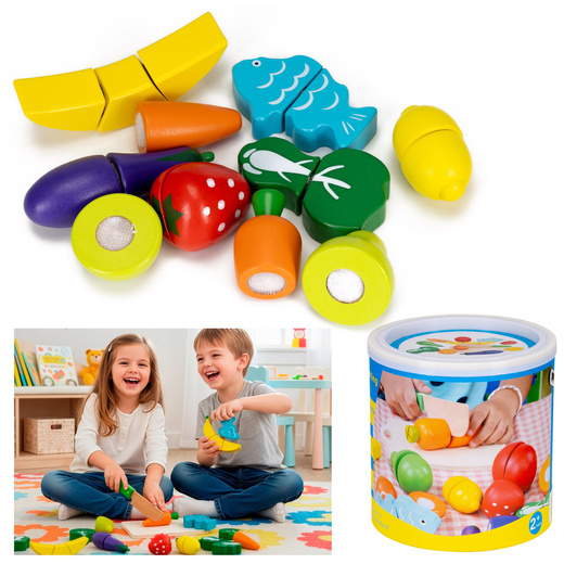 Owoce i warzywa drewniane dla dzieci, nożyk do krojenia, zabawki zestaw 13 el. kolorowe