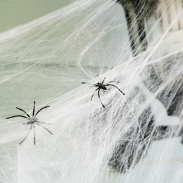 Dekoracja na Halloween pajęczyna z 2 pająkami 60g ozdoba sieć pajęcza 3,5 m