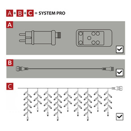 Kurtyna świetlna PRO 50 LED sople 2,5m IP65 lampki zewnętrzne ciepły biały + zimny biały flash, pilot z funkcją timer