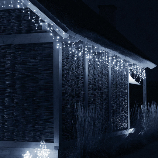 Kurtyna świetlna 300 led girlanda, lampki wewnętrzno-zewnętrzne 15,5 m sople biały zimny + flash