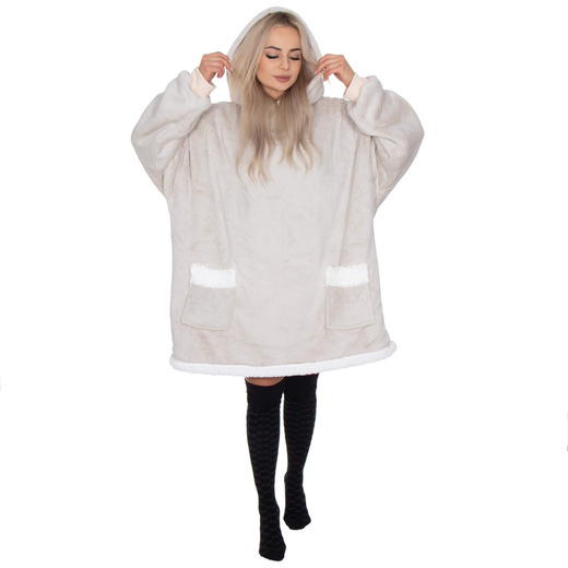 Kocobluza damska męska oversize koc bluza 2w1 z kapturem XXL ciepła jasnoszara
