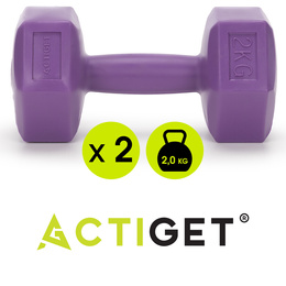 Ciężarki 2x2kg hexagonalne do ćwiczeń fitness hantle zestaw 2 szt. fioletowe