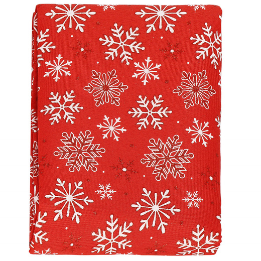 Bieżnik na stół 140 x 220 cm obrus świąteczny ze śnieżynkami czerwony