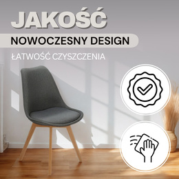 Krzesło skandynawskie do kuchni salonu jadalni Verde tapicerowana poduszka szare