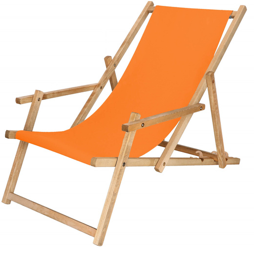 Leżak ogrodowy z podłokietnikami, drewniany z 3-stopniową regulacją, plażowy, pomarańczowy