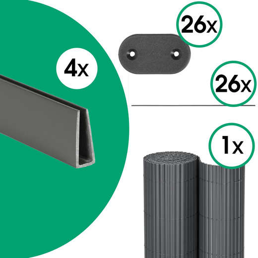 Osłona na balkon 400x100 cm PVC maskująca tarasowa, z mocowaniem i profilami ciemnoszara