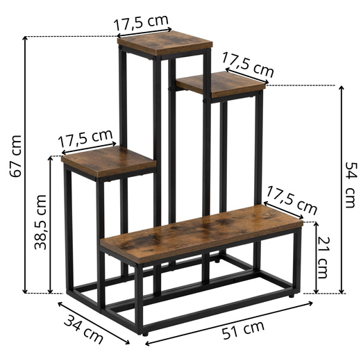 Kwietnik metalowy 67 cm stojak na kwiaty z 4 półkami loft wielopoziomowy nowoczesny