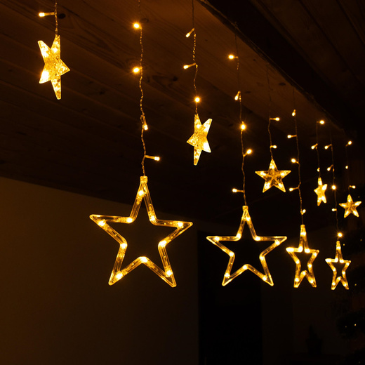 Kurtyna świetlna 138 Led girlanda gwiazdki, lampki wewnętrzne sople ciepły biały