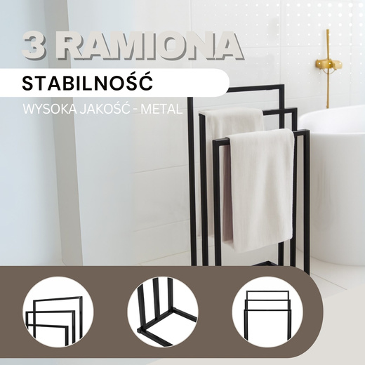 Wieszak łazienkowy na ręczniki stojak 3-ramienny czarny