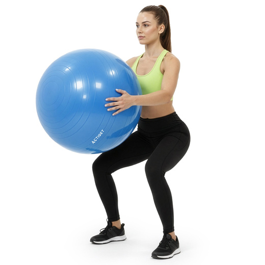 Piłka 55 cm do ćwiczeń pilates, rehabilitacyjnych, stretchingu z pompką, niebieska