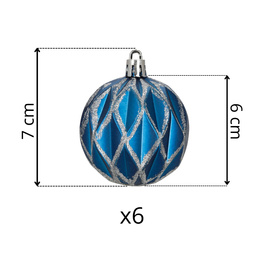 Bombki choinkowe 7 cm 6 szt.  zestaw ozdoby świąteczne zdobione matowe, niebiesko-srebrne