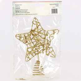 Zawieszka choinkowa złota gwiazdka na czubek choinki brokatowa