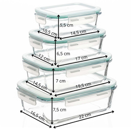 Pojemniki kuchenne na żywność z pokrywkami zestaw 4 szt. szklane, przeźroczysty