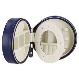 Szkatułka na biżuterię okrągła 11x5 cm jasnoróżowy organizer z przegródkami ekoskóra