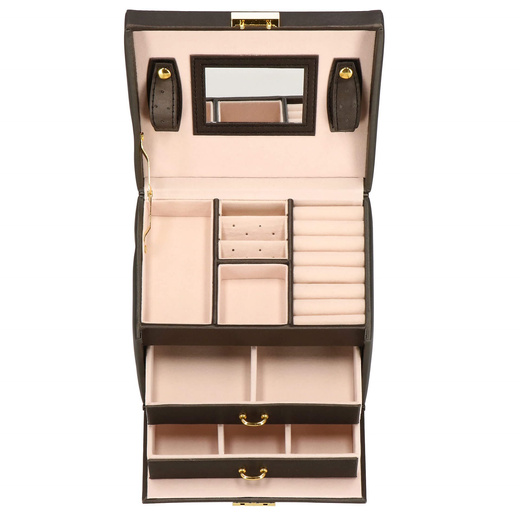 Szkatułka na biżuterię ekoskóra 17,5x14x12,5 cm brązowy organizer z przegródkami