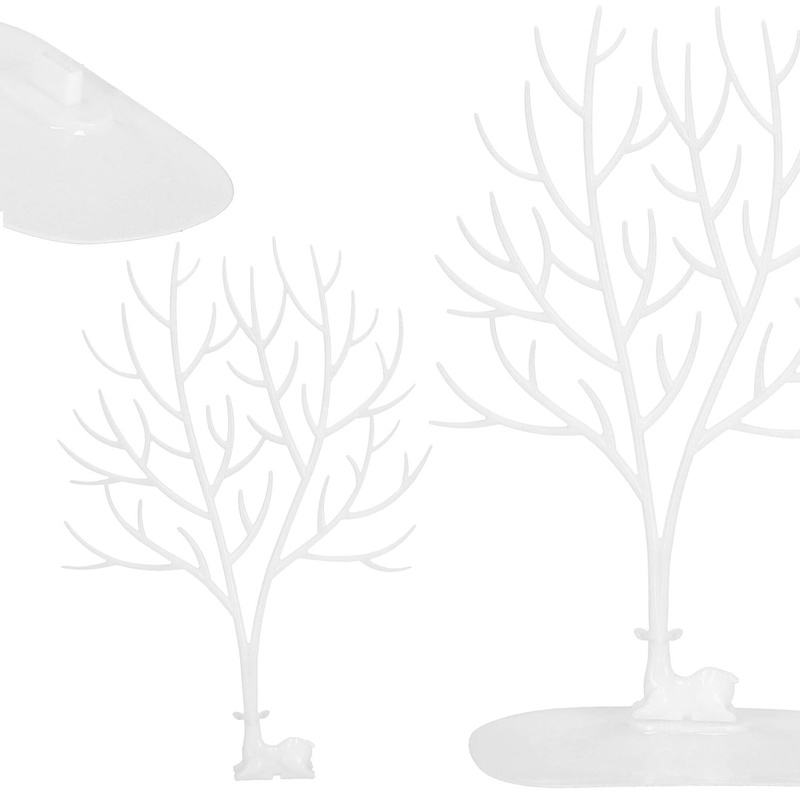 Stojak na biżuterię drzewo 41x25x15 cm ozdobny organizer na kolczyki biały jeleń