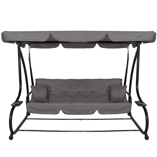 Huśtawka ogrodowa linda 4 osobowa 300 kg stalowa z regulowanym daszkiem szara