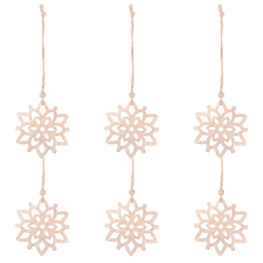 Ozdoba choinkowa 7cm drewniana, świąteczna zawieszka kwiaty zestaw 6 szt.