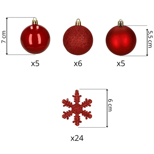Bombki choinkowe 40 szt. zestaw dekoracji świątecznych, nietłukące, czerwone