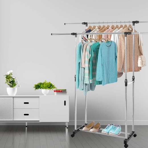 Wieszak na ubrania 85-160 cm na kółkach, mobilny stojak teleskopowy aluminiowy