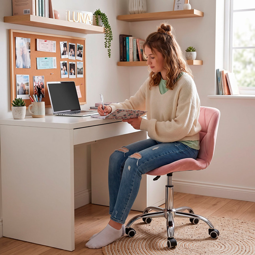 Fotel biurowy obrotowy krzesło na kółkach do nauki, pracy regulowane ergonomiczne różowe