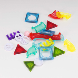 Klocki magnetyczne, konstrukcyjne zestaw 66 szt. tunel kulkowy, kulki LED