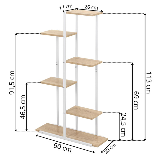 Kwietnik metalowy 113 cm stojak na kwiaty z 6 półkami loft wielopoziomowy nowoczesny