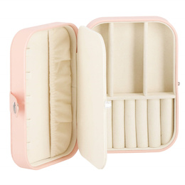 Szkatułka na biżuterię ekoskóra 16x11x5 cm różowy organizer z przegródkami