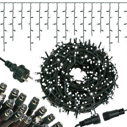 Kurtyna świetlna 300 led girlanda, lampki zewnętrzne sople zimny biały + flash