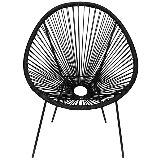 Owalne krzesło ogrodowe, wys. 86 cm rattanowy fotel ażurowy czarne