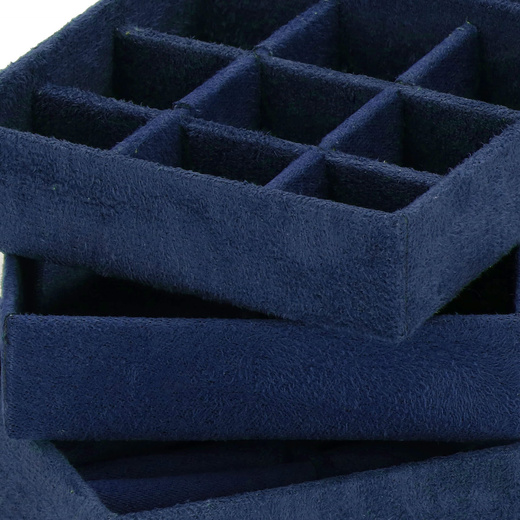 Szkatułka na biżuterię ekoskóra 12x12x12 cm granatowy, welurowy organizer z przegródkami