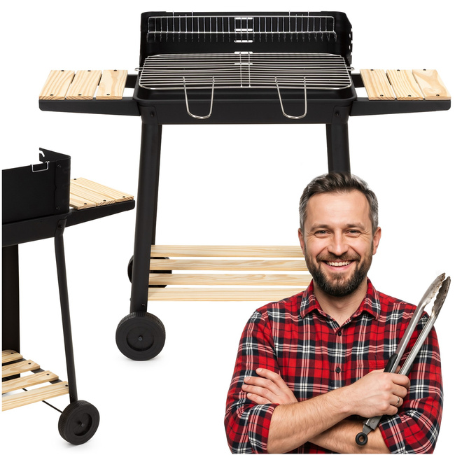 Grill ogrodowy, węglowy z widelcami do opiekania mięsa, ruszt z regulowaną wysokością, przenośny