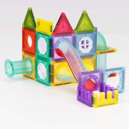 Klocki magnetyczne, konstrukcyjne zestaw 66 szt. tunel kulkowy, kulki LED