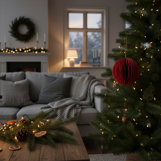 Papierowe bombki 6 szt. zawieszki choinkowe, ozdoby świąteczne 8 cm rozkładane, czerwone