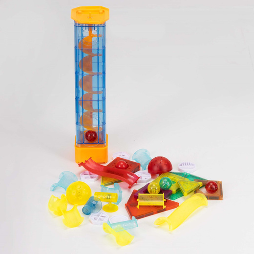 Klocki magnetyczne, kulki LED wieża z spiralną windą zestaw klocków konstrukcyjnych 134 szt. kolorowe