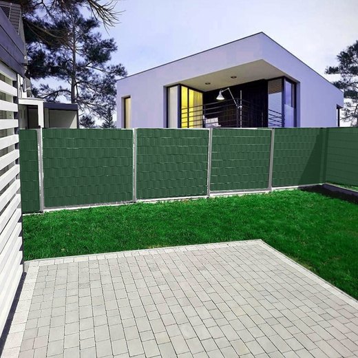 Taśma ogrodzeniowa 19 cm x 50 m osłona na ogrodzenie panelowe + klipsy 20 szt. ciemnozielona