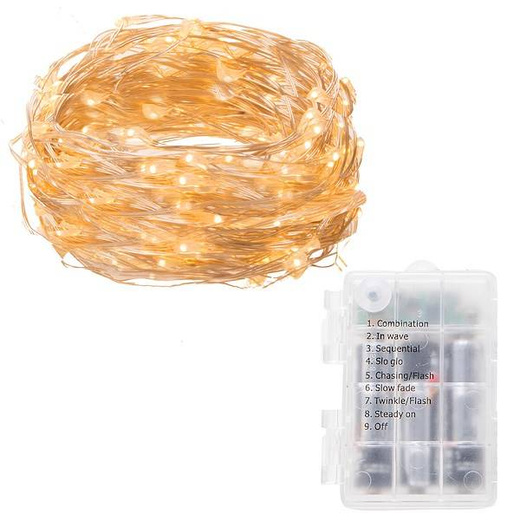 Lampki choinkowe 100 led na baterie z pilotem druciki mikro biały ciepły