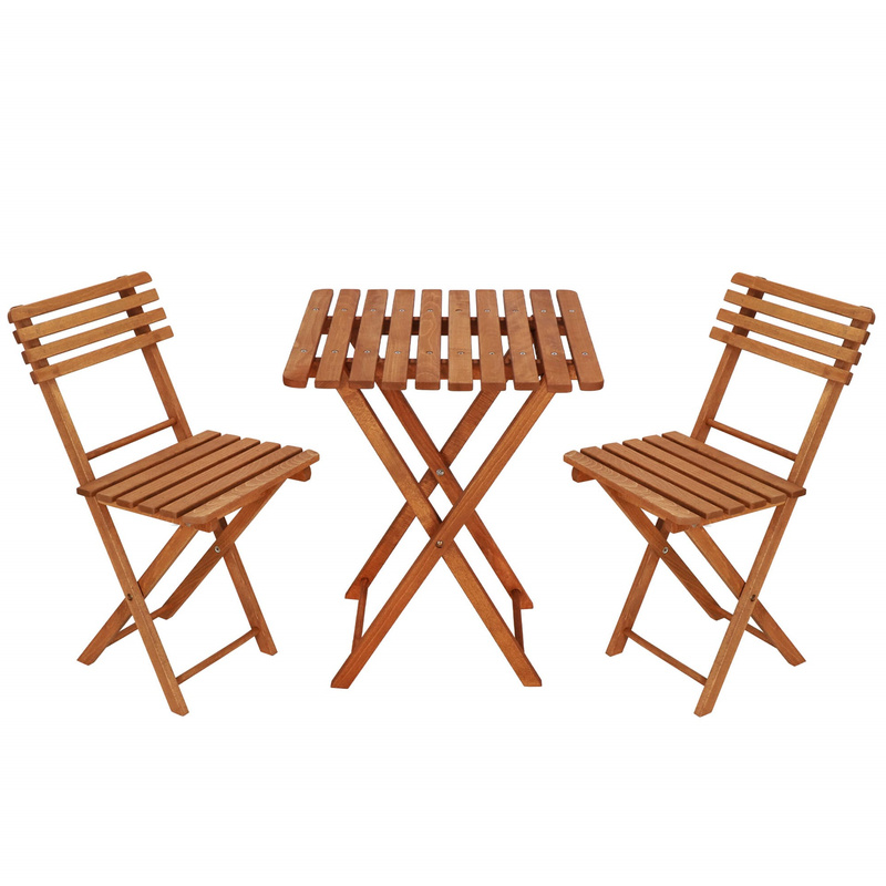 Meble ogrodowe składane drewniane na balkon stół i dwa krzesła impregnowane brązowe