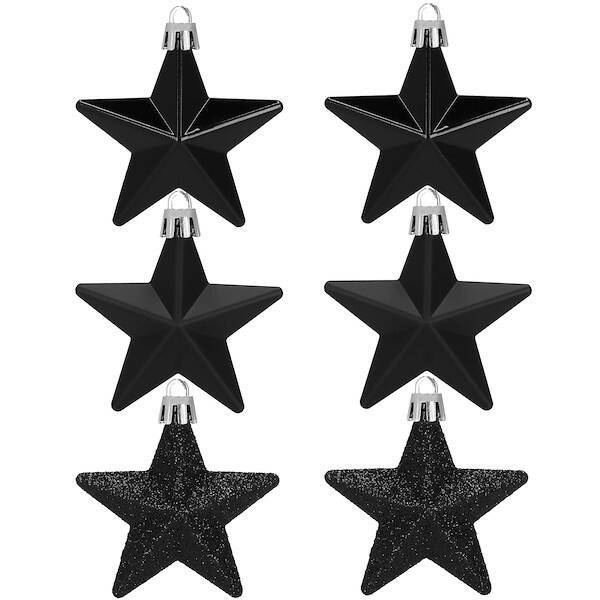 Bombki choinkowe 6 szt. gwiazdki ozdoby świąteczne zestaw czarny