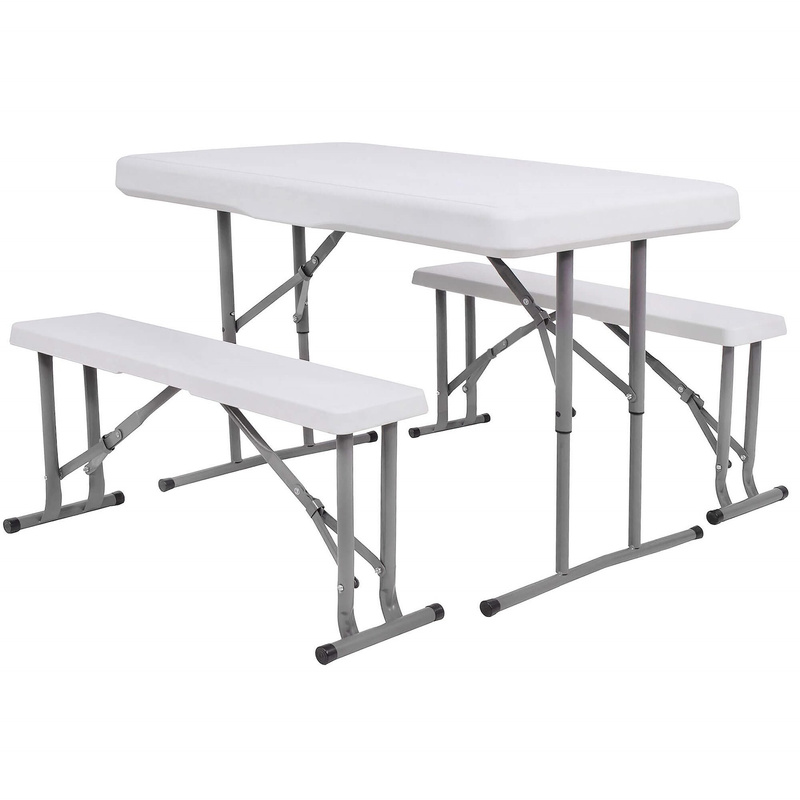 Zestaw cateringowy, turystyczny stół z 2 ławkami składany na bankiet, biały