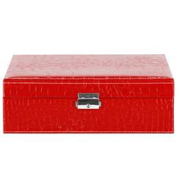 Szkatułka na biżuterię ekoskóra 26x26x8,5 cm czerwony organizer z przegródkami