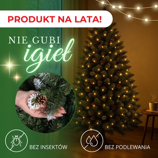 Choinka sztuczna 200 cm sosna diamentowa ośnieżona z szyszkami
