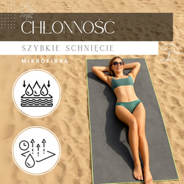 Ręcznik plażowy szybkoschnący 180x90 cm z mikrofibry szaro-zielony