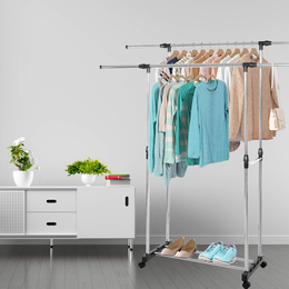 Wieszak na ubrania 85-160 cm na kółkach, mobilny stojak teleskopowy aluminiowy