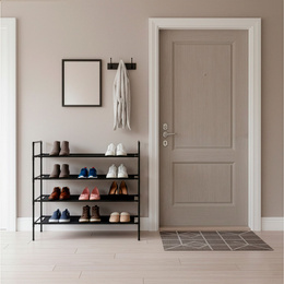 Regał na buty 4 poziomy szafka metalowa z półkami na obuwie 75x72x28 cm czarna