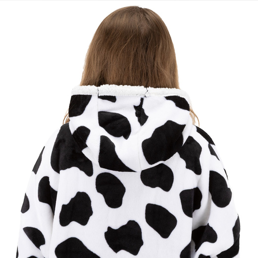 Kocobluza damska oversize koc bluza 2w1 z kapturem ciepła szlafrok futrzak czarno-biały