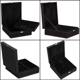 Szkatułka na biżuterię 26x26x9 cm czarny, welurowy organizer z przegródkami