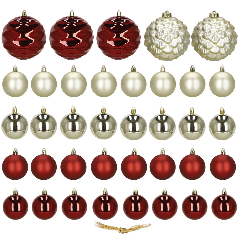 Bombki choinkowe 37 szt. zestaw dekoracji świątecznych, nietłukące złoto-czerwone